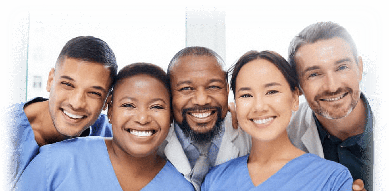 Medical doctors smiling in success after their peer review claims are approved.